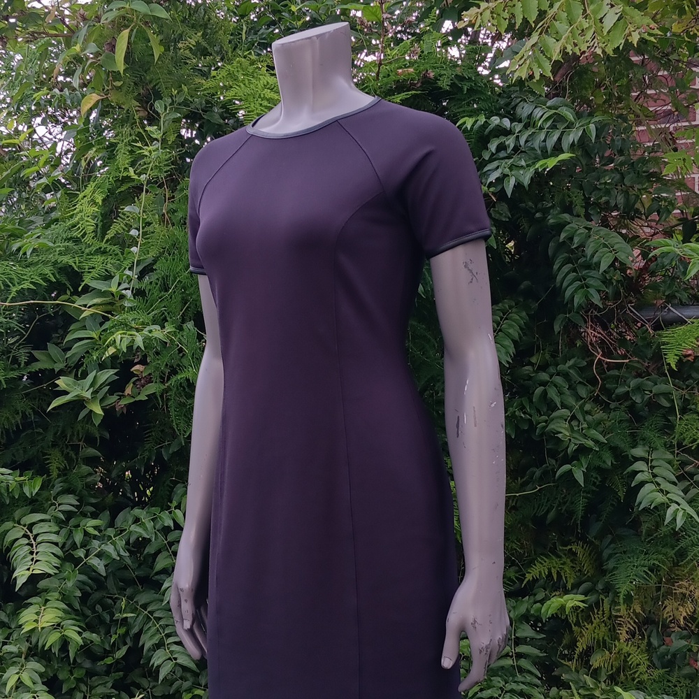 BROOKS BROTHERS Classic Sheath Dress W/ Leather Trim at Neckline